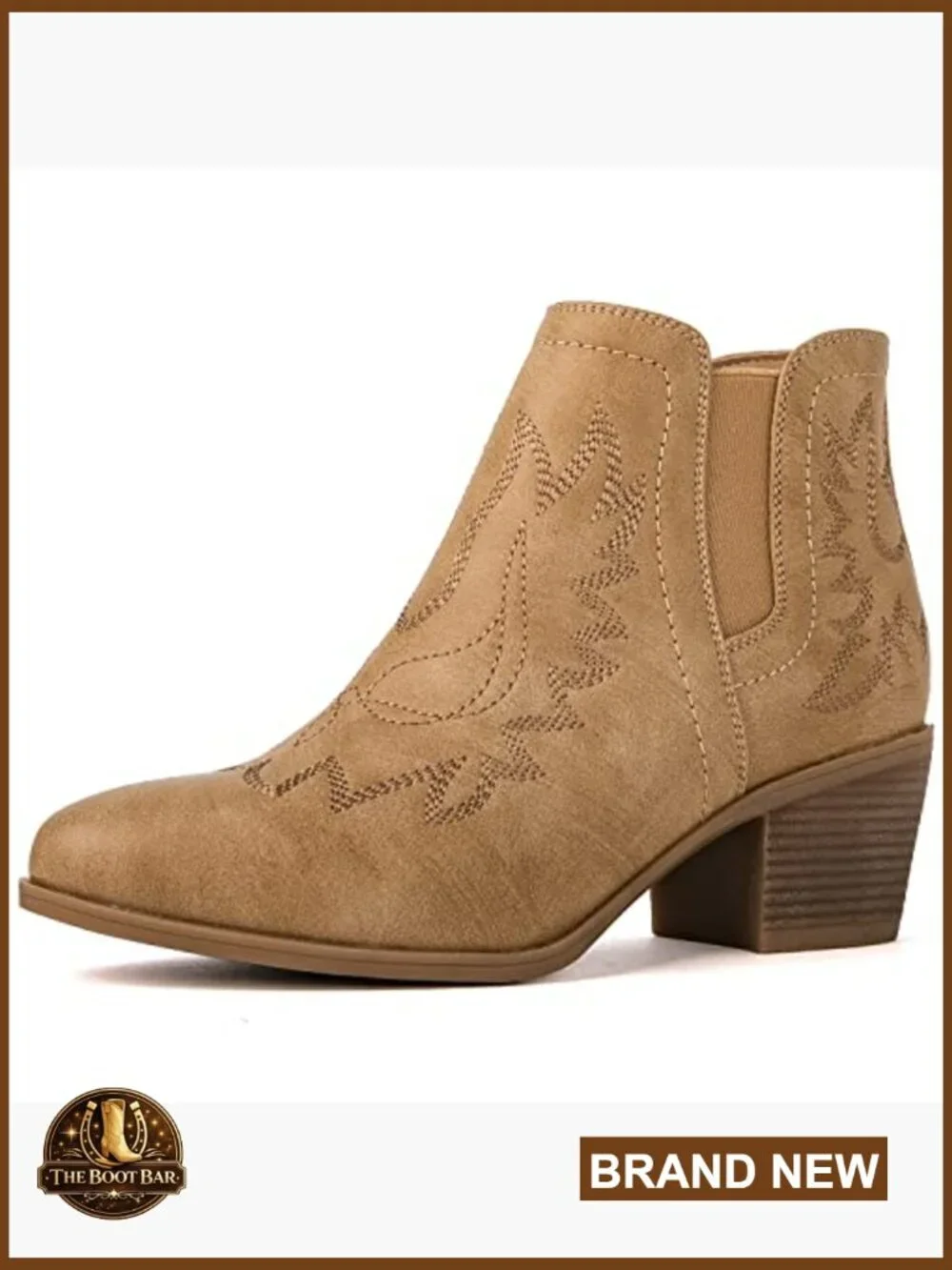 Women's Western Ankle Boots Pull On Low Heel Vegan Leather Cowgirl Boots